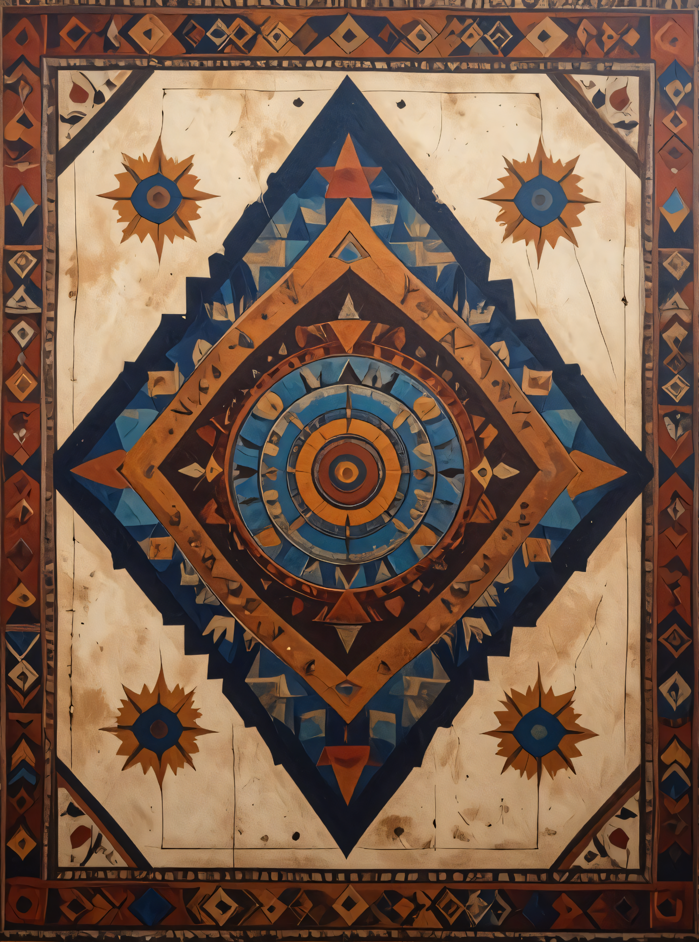Southwest Geometric Canvas Print Set of 3 - Southwestern Native American Inspired Mosaic Wall Art