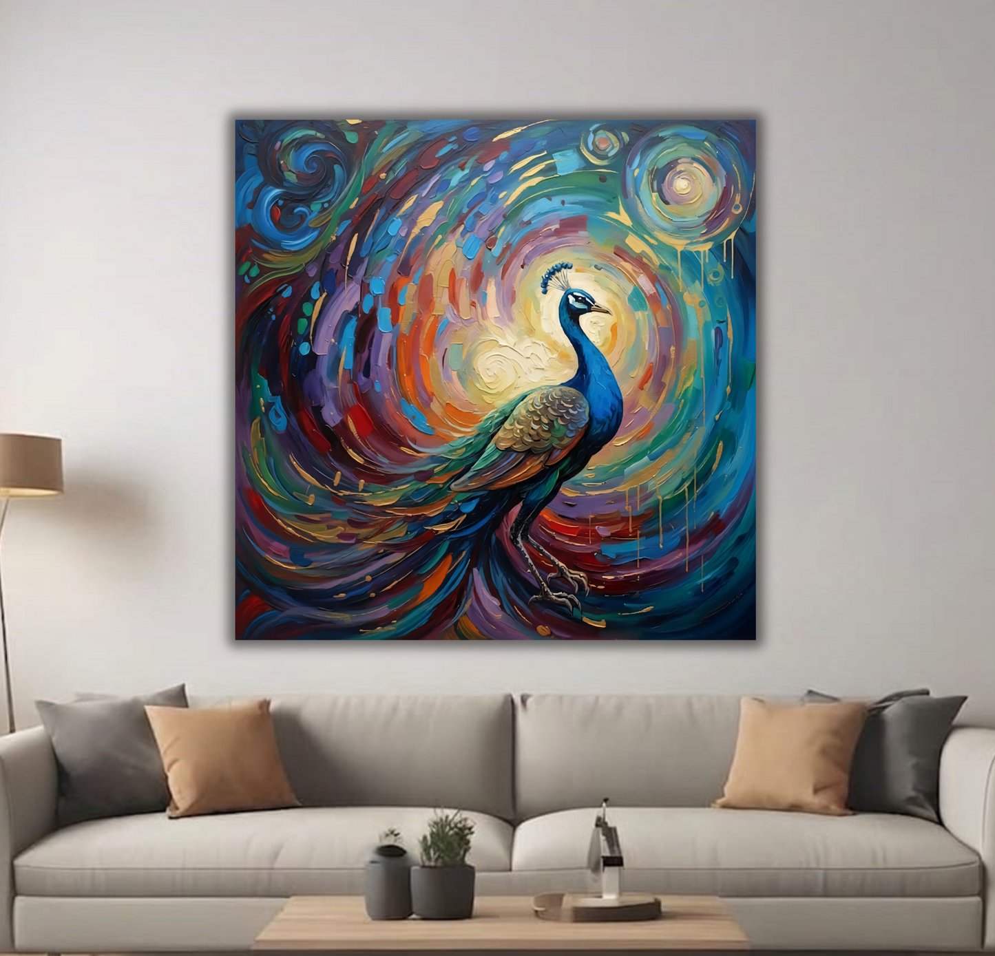 Starry Majesty: Impasto Peacock Canvas Print