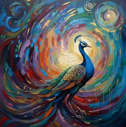 Starry Majesty: Impasto Peacock Canvas Print