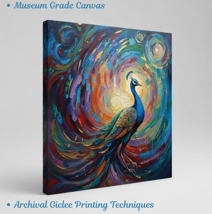 Starry Majesty: Impasto Peacock Canvas Print
