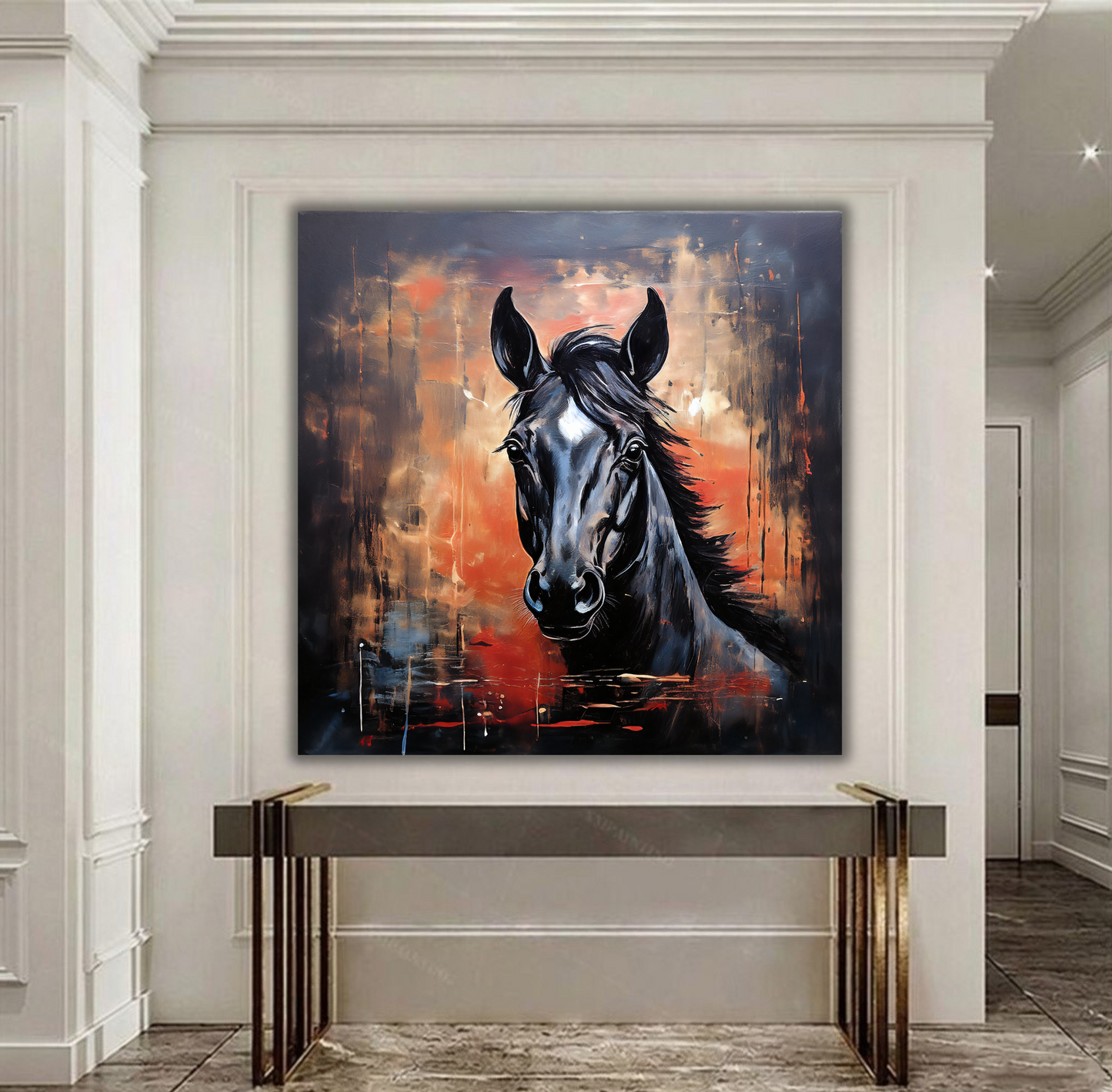 Shadow and Fire: Midnight Stallion Abstract Canvas Art
