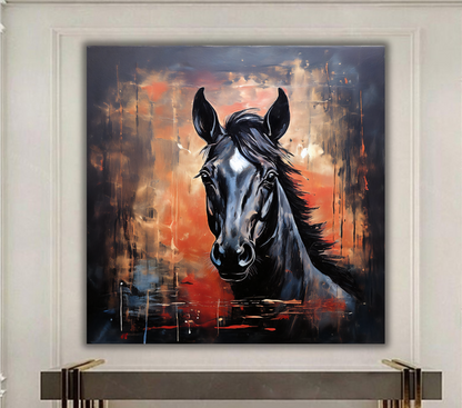 Shadow and Fire: Midnight Stallion Abstract Canvas Art