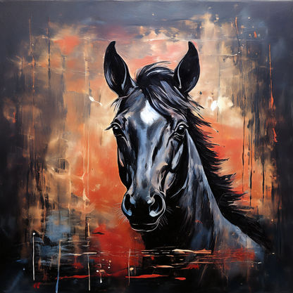 Shadow and Fire: Midnight Stallion Abstract Canvas Art