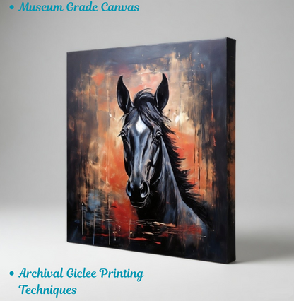 Shadow and Fire: Midnight Stallion Abstract Canvas Art