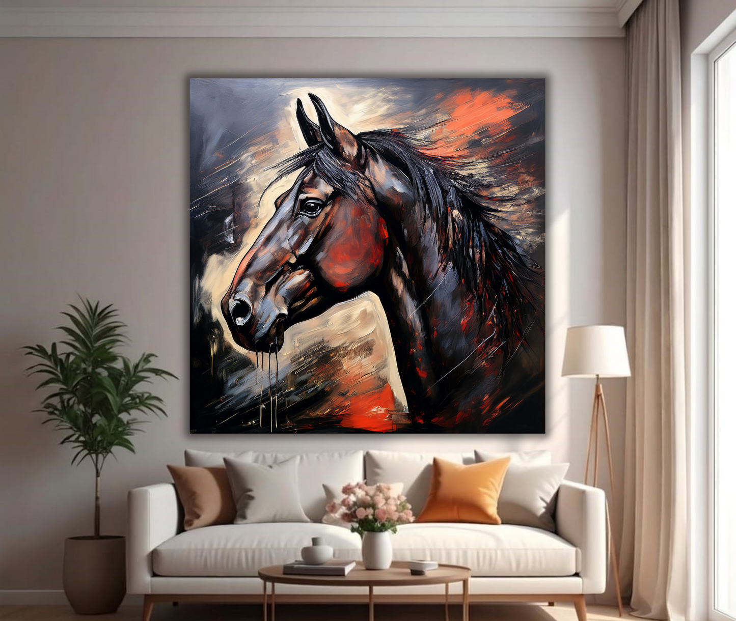 Spirit of Motion: Abstract Dark Bay Stallion Canvas Art