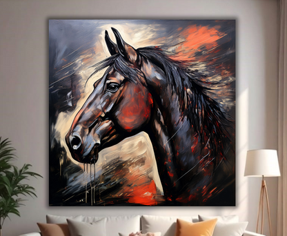 Spirit of Motion: Abstract Dark Bay Stallion Canvas Art