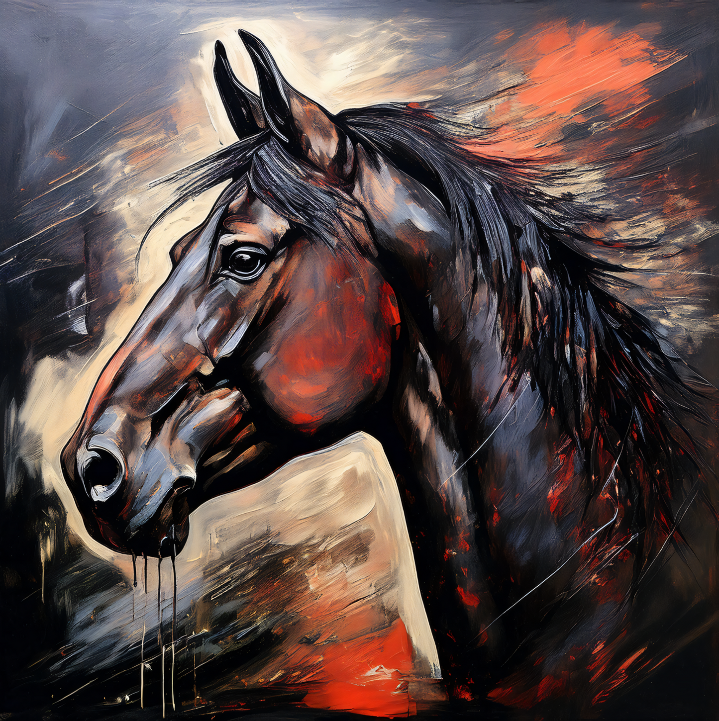 Spirit of Motion: Abstract Dark Bay Stallion Canvas Art