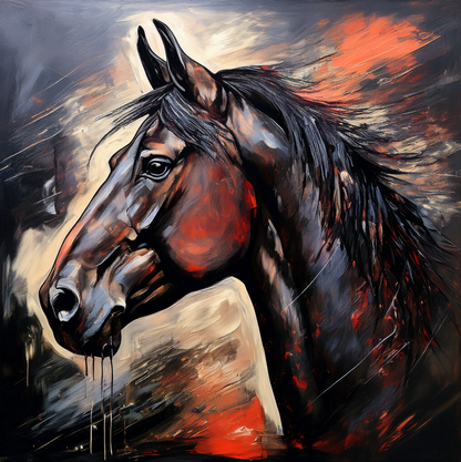 Spirit of Motion: Abstract Dark Bay Stallion Canvas Art