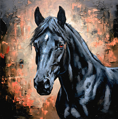 Midnight Majesty: Impasto Black Stallion Canvas Art