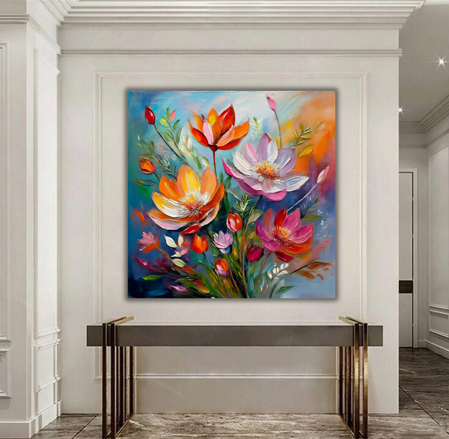 Floral Radiance: Vibrant Impasto Botanical Canvas Art