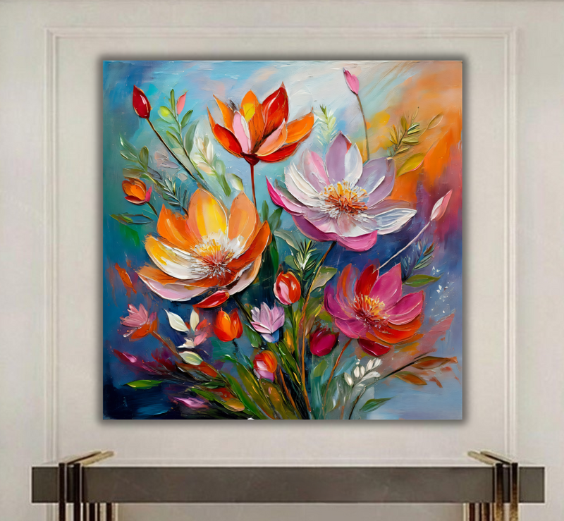 Floral Radiance: Vibrant Impasto Botanical Canvas Art