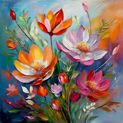 Floral Radiance: Vibrant Impasto Botanical Canvas Art