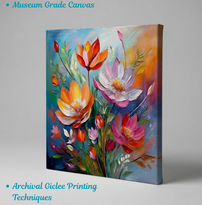 Floral Radiance: Vibrant Impasto Botanical Canvas Art