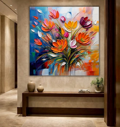 Painted Petals: Bold Impasto Meadow Canvas Art