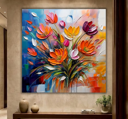 Painted Petals: Bold Impasto Meadow Canvas Art