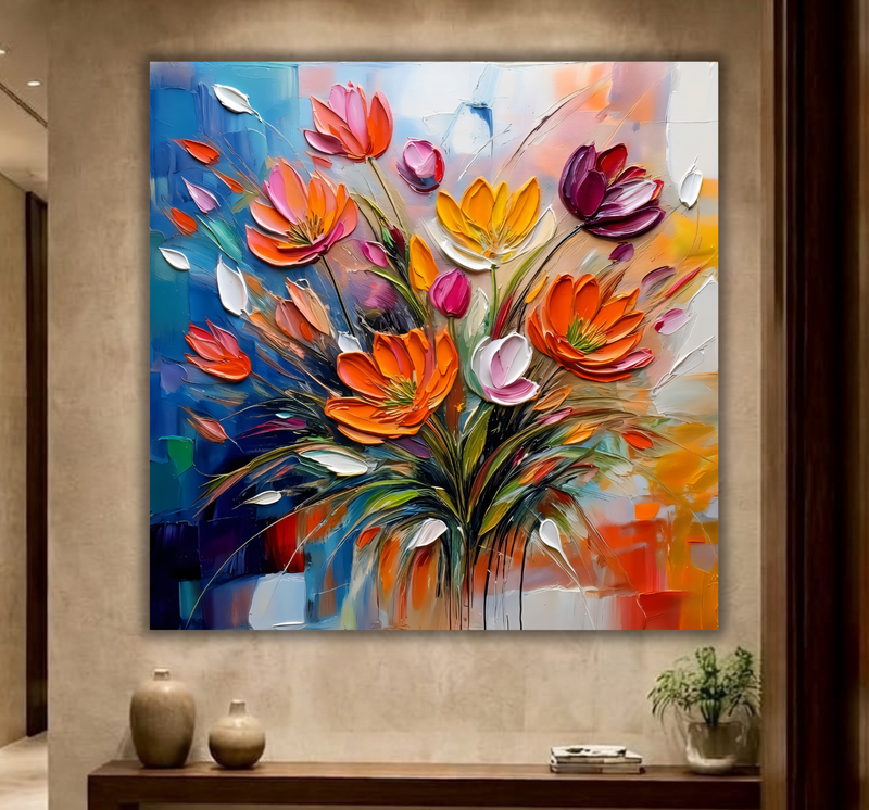 Painted Petals: Bold Impasto Meadow Canvas Art