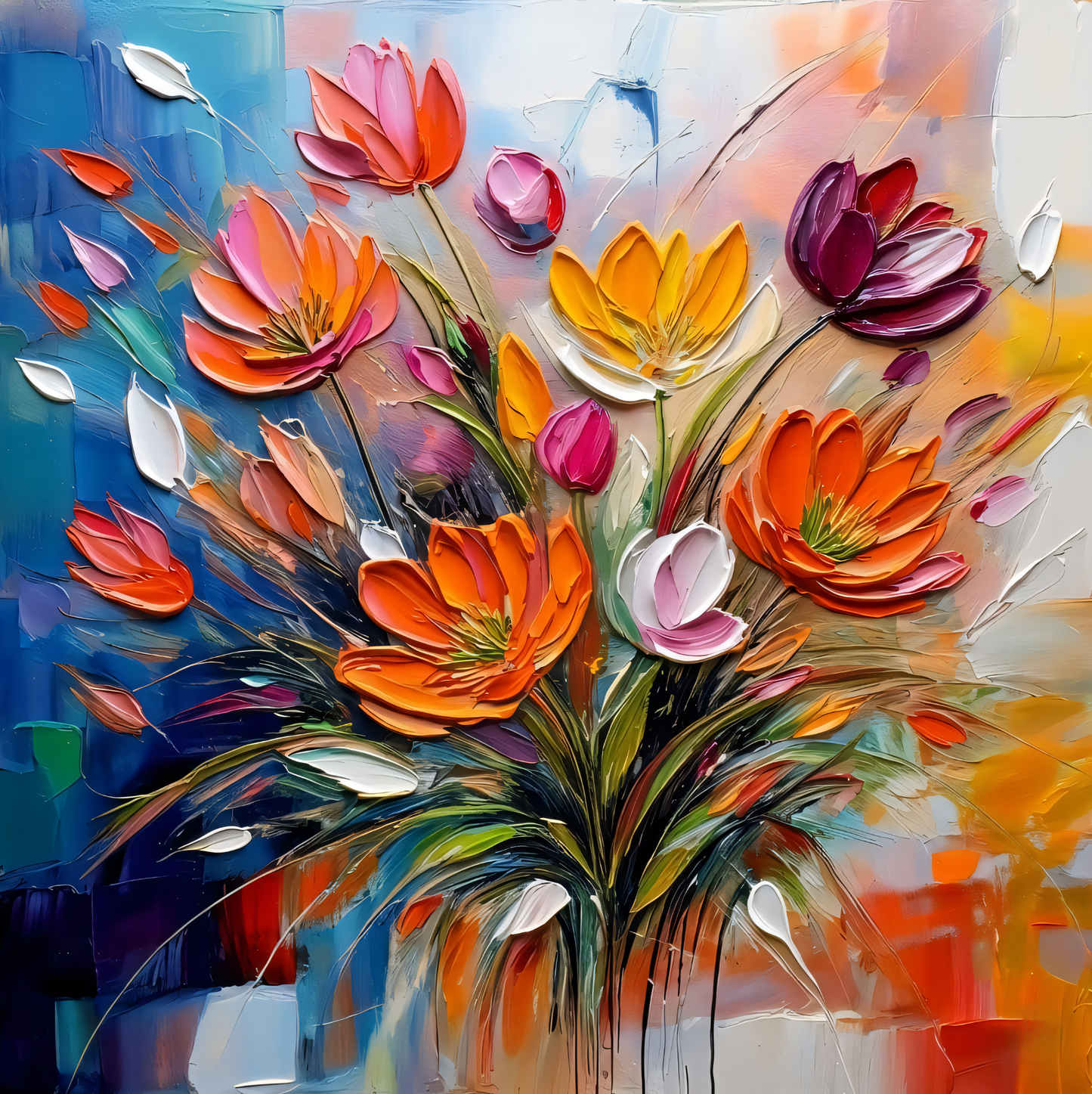 Painted Petals: Bold Impasto Meadow Canvas Art
