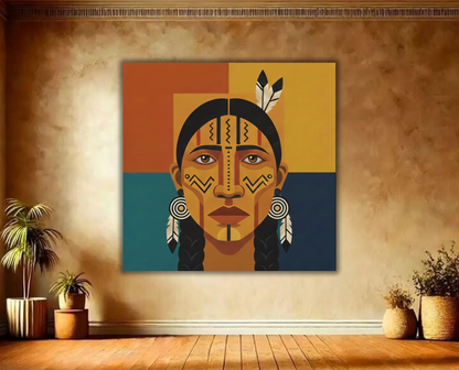 Tribal Symmetry: Modern Indigenous Portrait Canvas