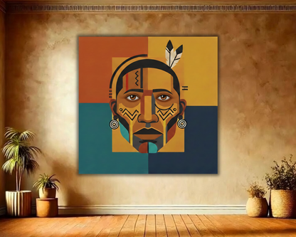 Warrior Spirit: Geometric Indigenous Portrait