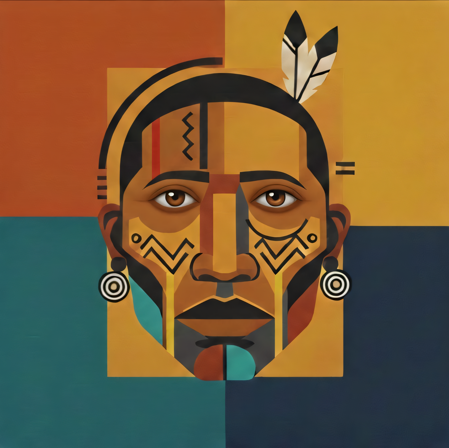 Warrior Spirit: Geometric Indigenous Portrait