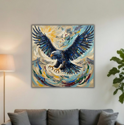 Sky Sovereign: Impasto Eagle Canvas Art