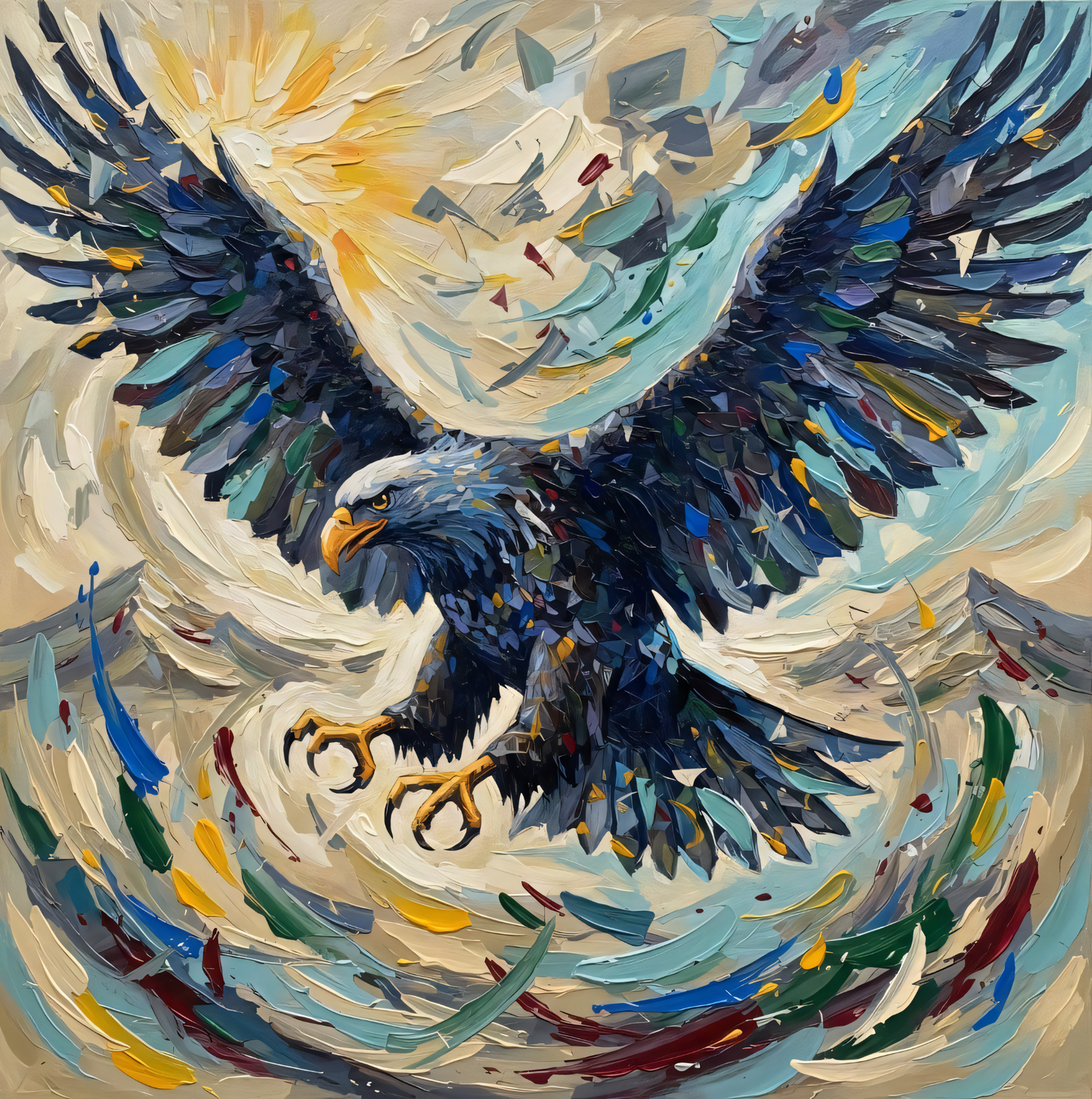 Sky Sovereign: Impasto Eagle Canvas Art
