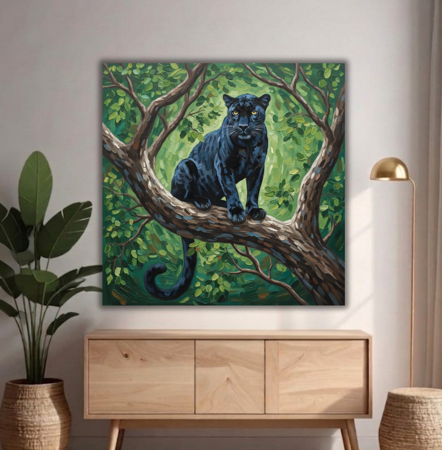 Shadow of the Canopy: Impasto Black Panther Canvas