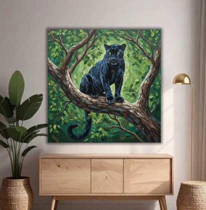 Shadow of the Canopy: Impasto Black Panther Canvas