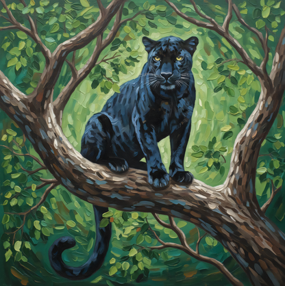Shadow of the Canopy: Impasto Black Panther Canvas