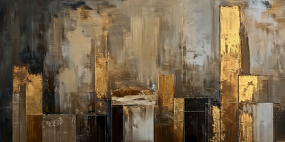 Golden Horizon: Abstract Urban Impasto Canvas Art