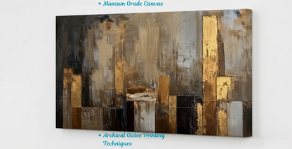 Golden Horizon: Abstract Urban Impasto Canvas Art