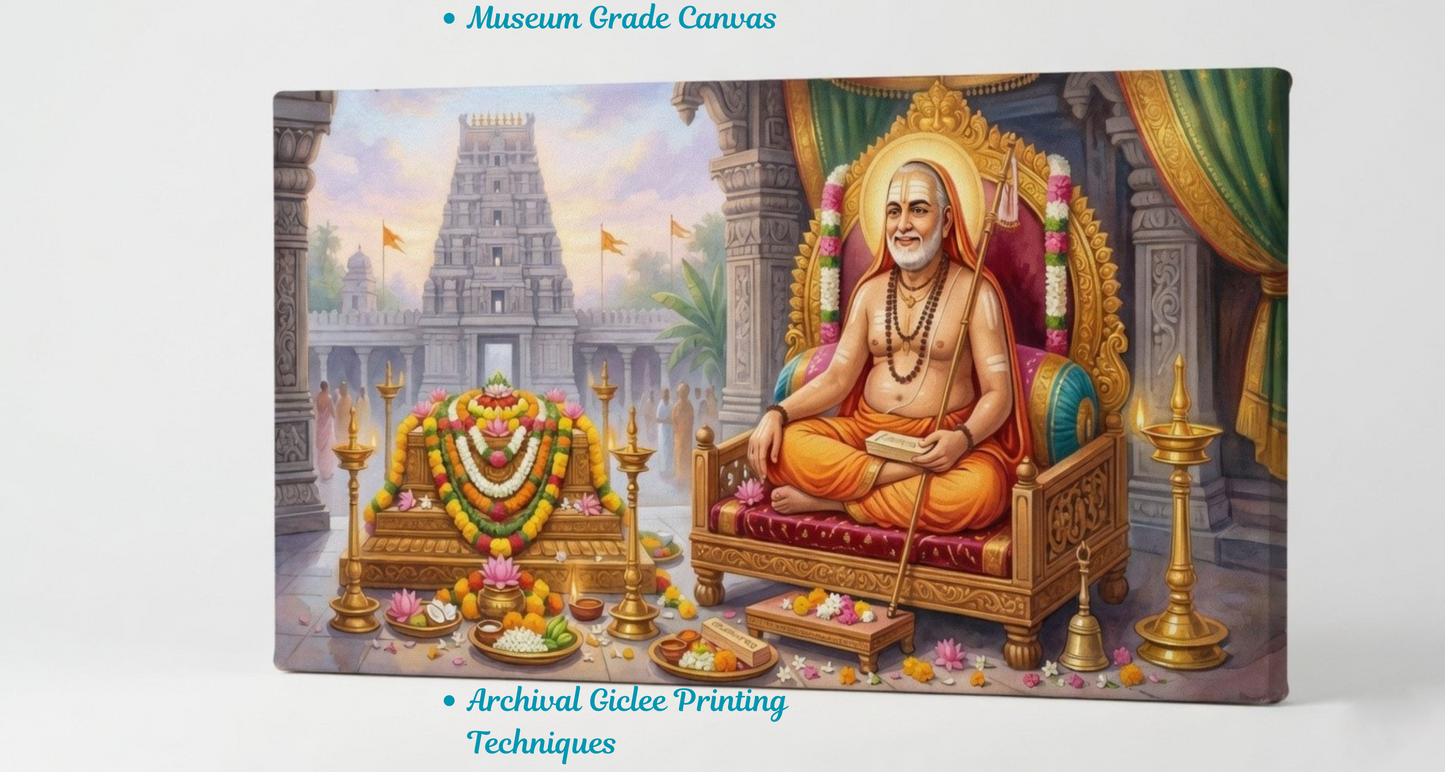 Divine Grace: Sri Raghavendra Swamy & Mantralayam Temple Canvas Art