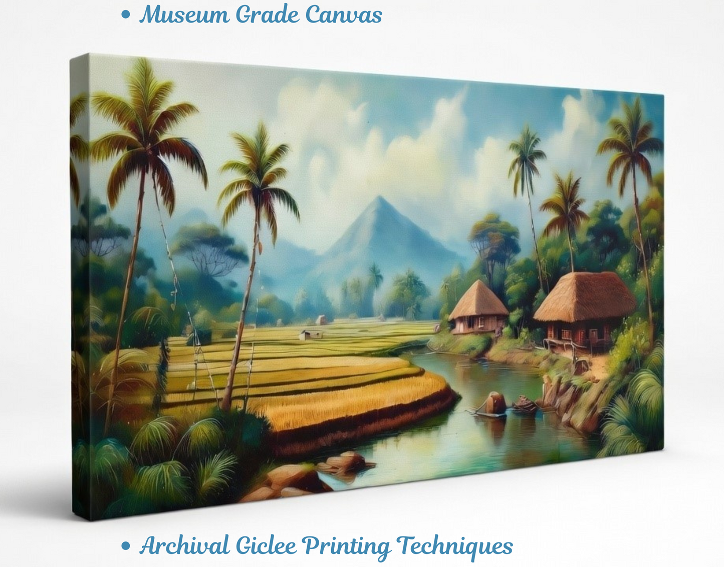 Golden Harvest Valley: Tropical Village Canvas Art