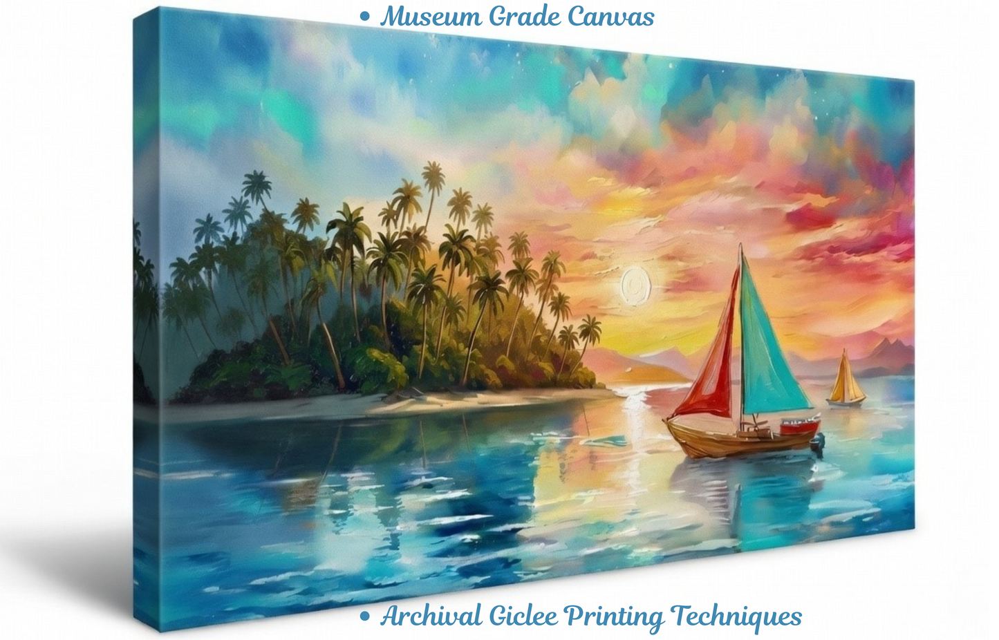 Twilight Voyage: Abstract Island Sunset Canvas Art