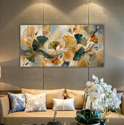 Golden Ginkgo: Modern Botanical Abstract Canvas Art