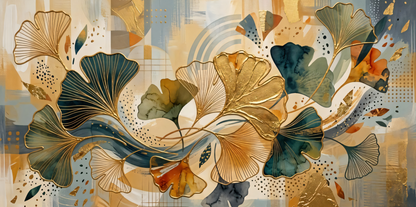Golden Ginkgo: Modern Botanical Abstract Canvas Art