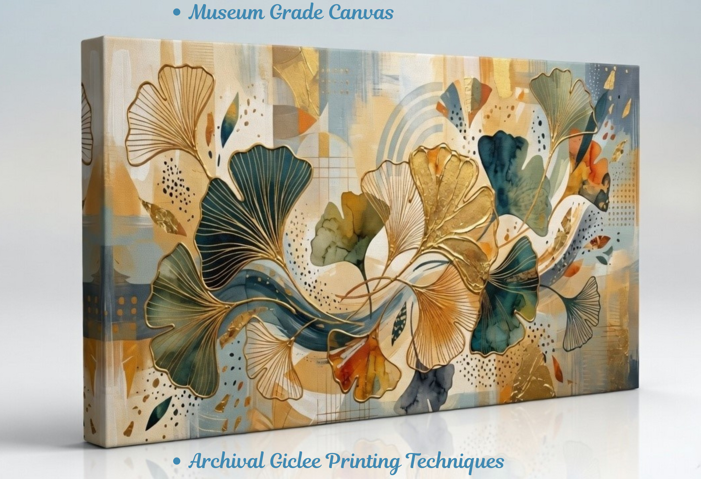 Golden Ginkgo: Modern Botanical Abstract Canvas Art