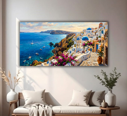Santorini Sunscape – Mediterranean Coastal Canvas Art