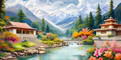 Himalayan Serenity – Mountain Valley Landscape Canvas Art