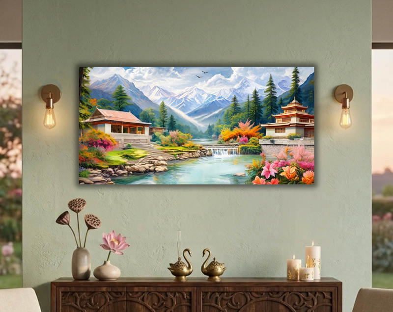 Himalayan Serenity – Mountain Valley Landscape Canvas Art