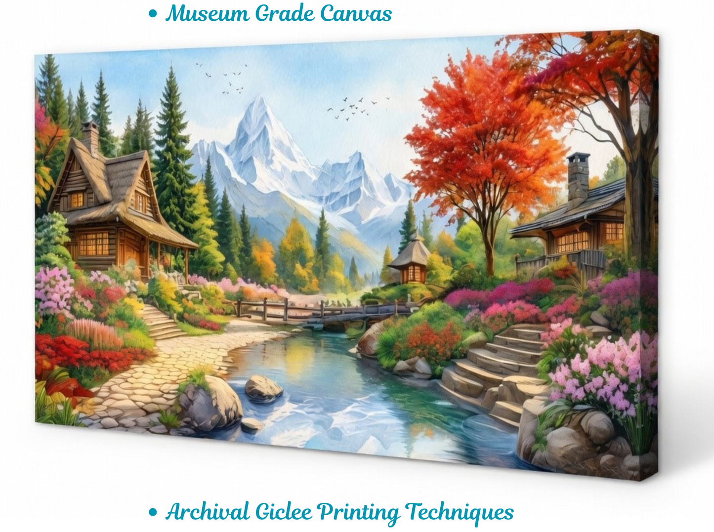 Alpine Garden Retreat – Panoramic Mountain Landscape Canvas Art