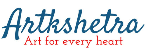 Logo of Artkshetra with blue text and red subtitle on a white background