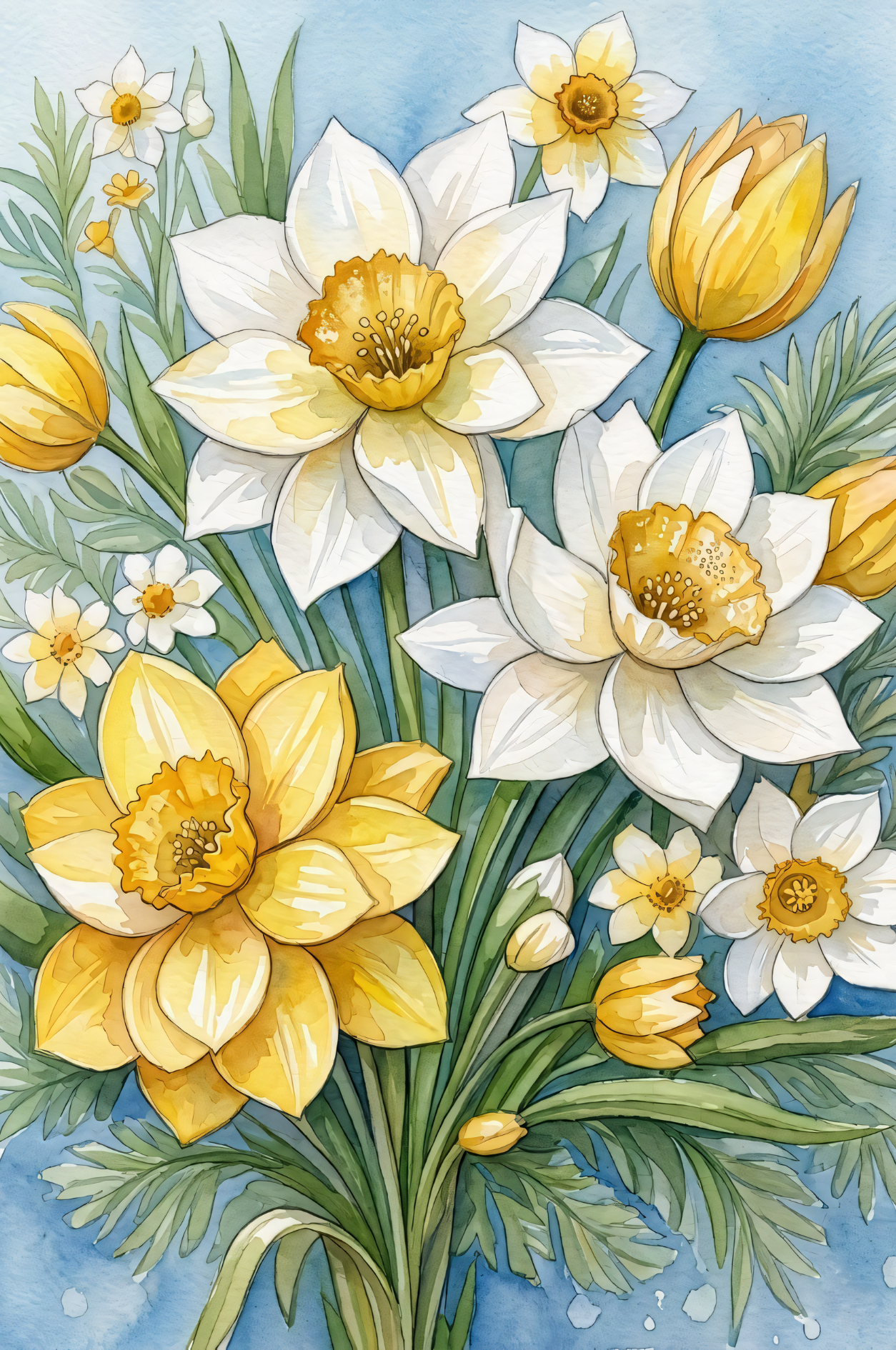 Spring Daffodil Bouquet - Botanical Watercolor