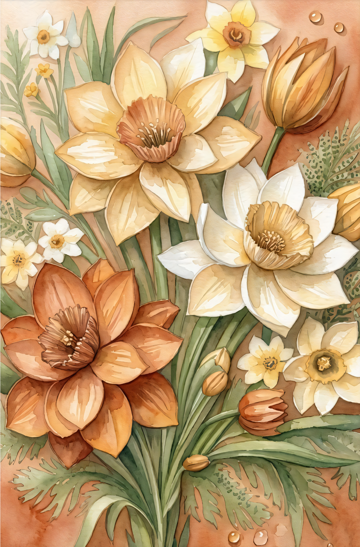 Spring Daffodil Bouquet - Botanical Watercolor