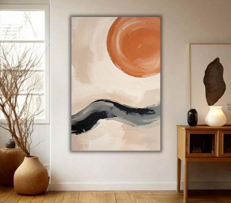 Desert Sun & River Path - Minimalist Abstract
