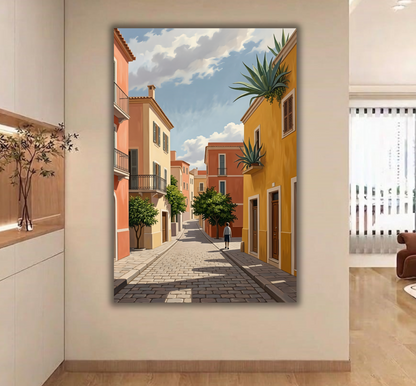 Sunny European Cobblestone Street - Italian Vista Art