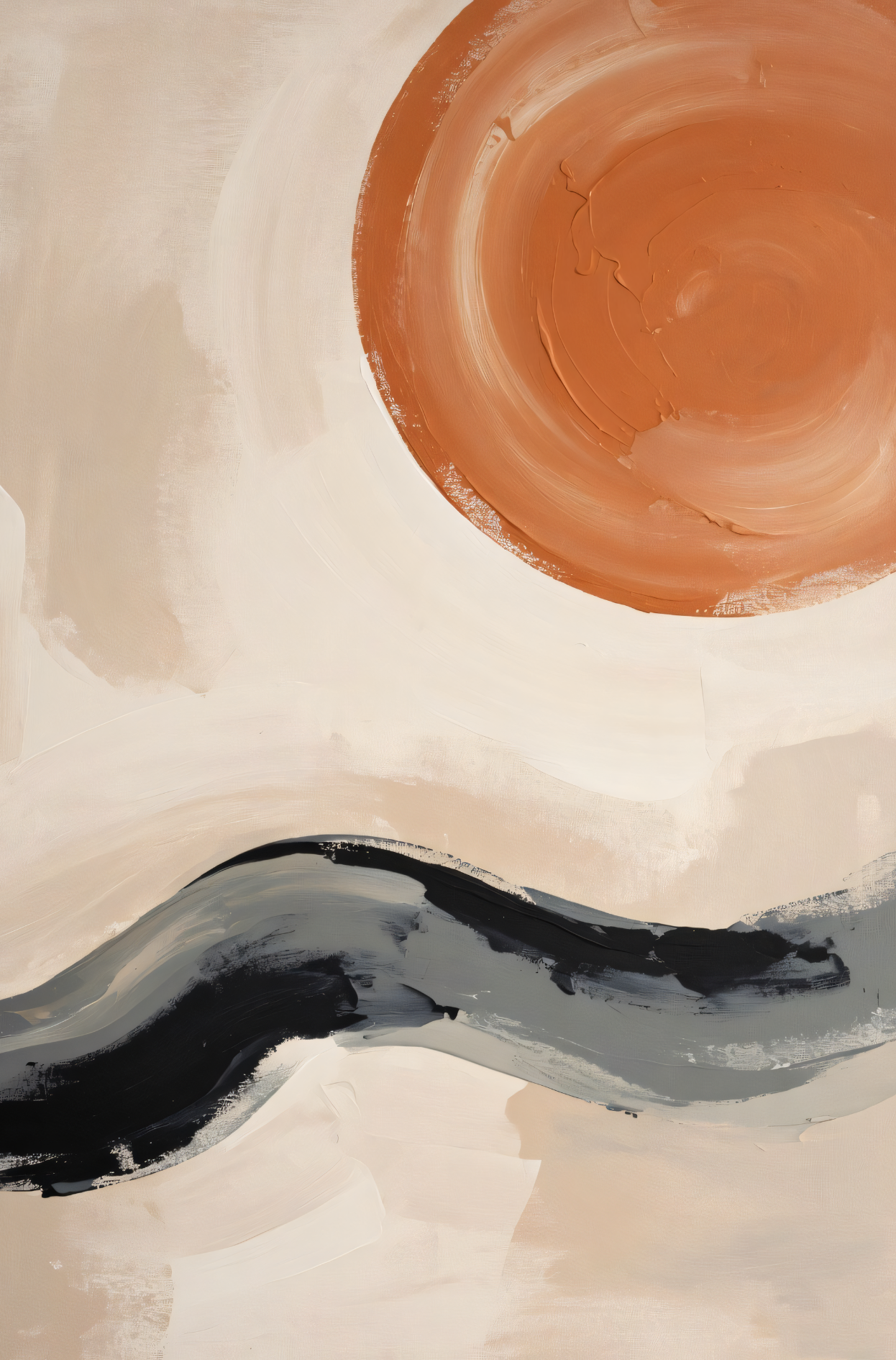 Desert Sun & River Path - Minimalist Abstract