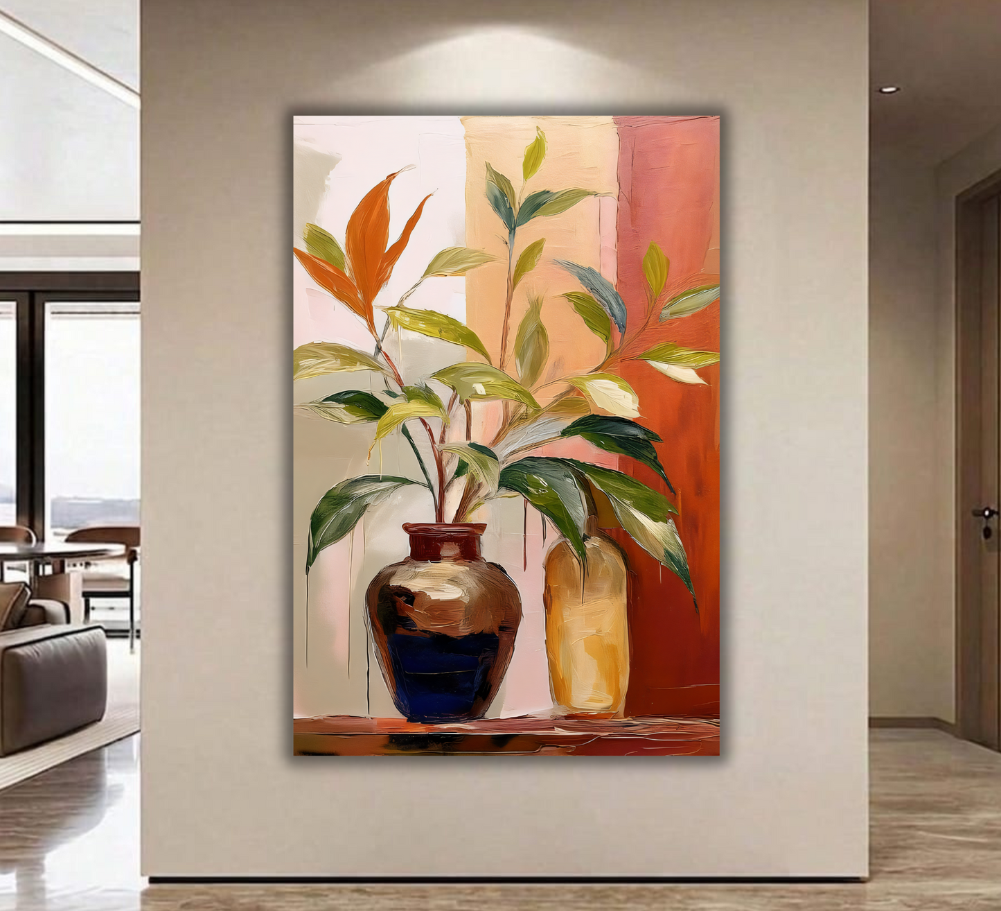 Abstract Botanical Still Life - Textured Floral Canvas