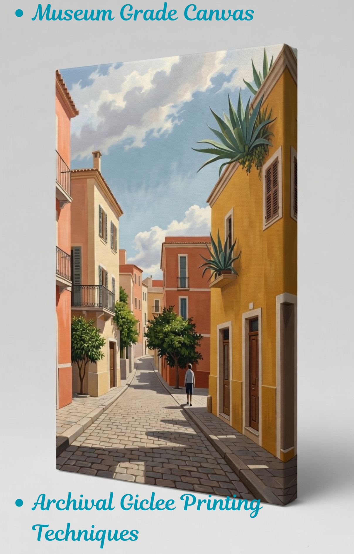 Sunny European Cobblestone Street - Italian Vista Art