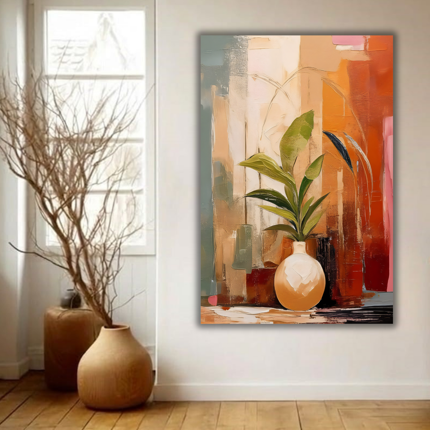 Abstract Botanical Still Life - Warm Earth Tones & Sage Green